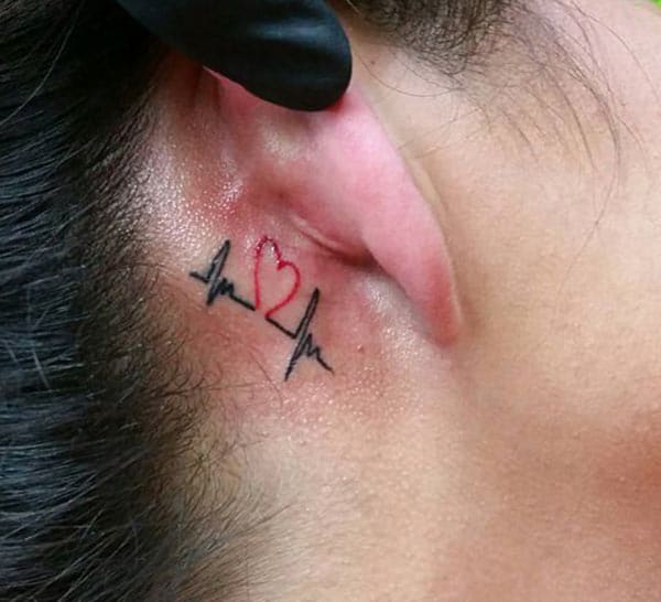 The love and Heartbeat Tattoo on the back of the ear brings a feminist look 