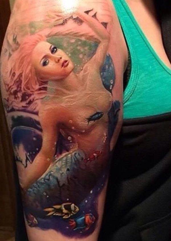 The colorful mermaid tattoo design for girl’s nice hand in real time
