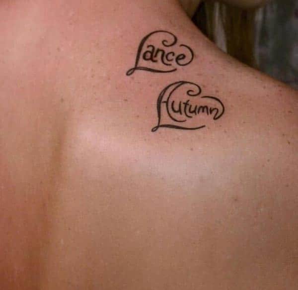 Name Tattoo on the shoulder brings the captivating look