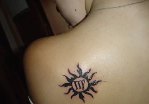 Virgo tattoo on the back shoulder makes a women look attractive