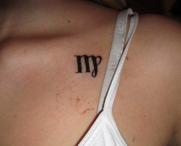 Virgo tattoo on the on the upper chest brings a feminist look