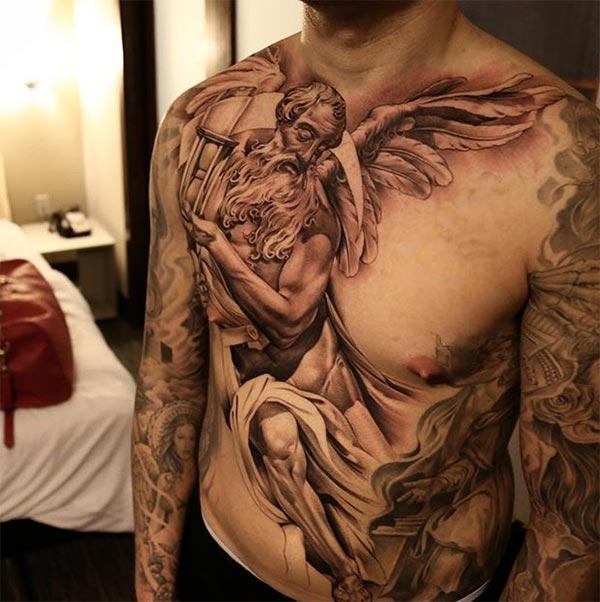 The Awesome Tattoo on the body with brown ink design drawing make a man look swagger