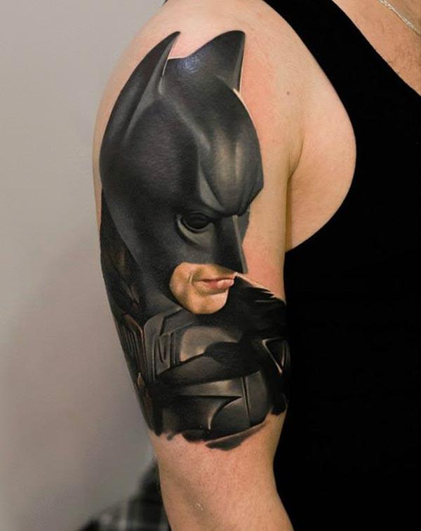 Batman tattoo on the shoulder makes a man look regal