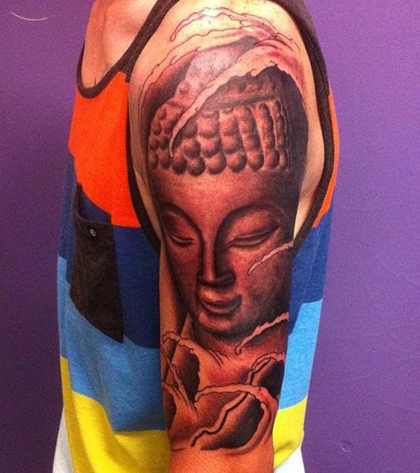 Buddha Tattoo for men with a brown ink design make them look cute