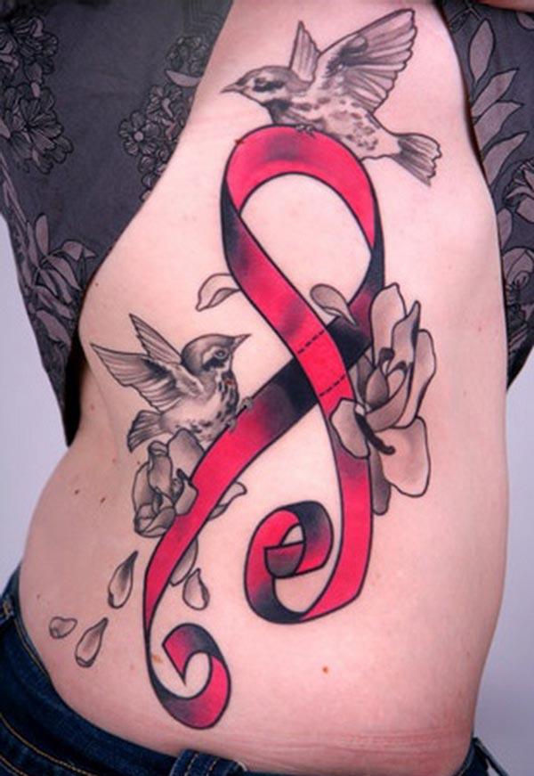 Cancer Ribbon tattoo on the side belly brings the deplorable moments