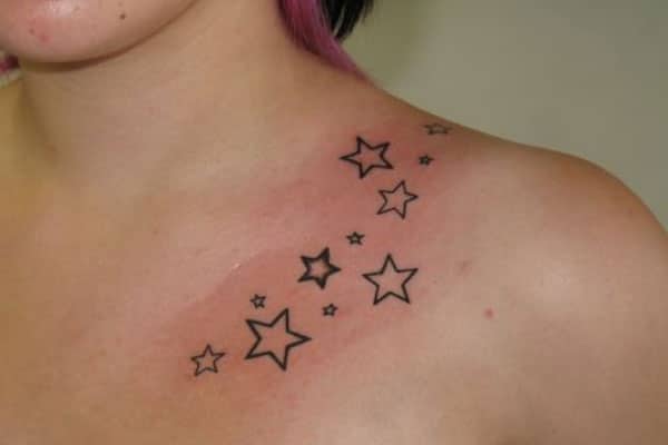 Collar Bone Tattoo with black stars give them the pretty and attractive appearance 