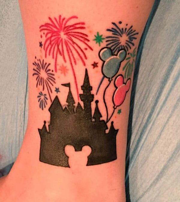 The bright design ink of the Disney Tattoo on the foot matches the skin color give a man a dapper look
