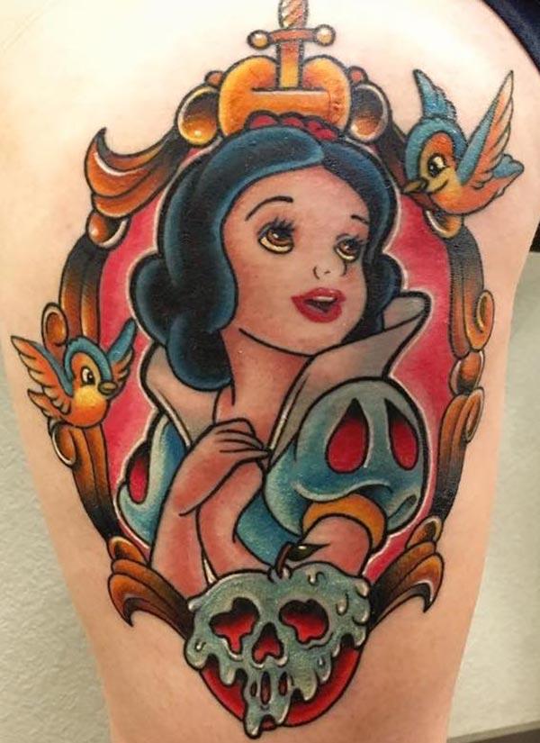 Disney Tattoo on the side thigh brings a feminist look