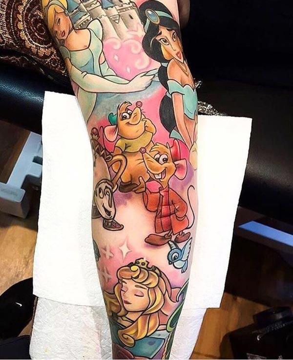 Disney Tattoo on the arm makes a woman look captivating 