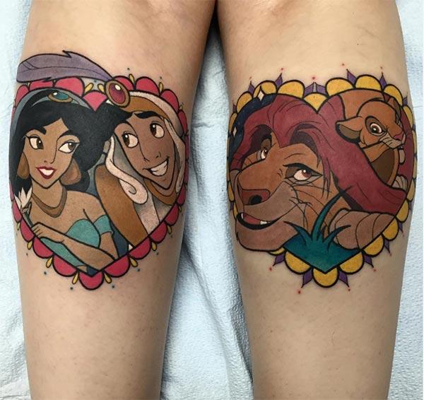 Disney Tattoo on the back of the legs for ladies shows their sexy look.