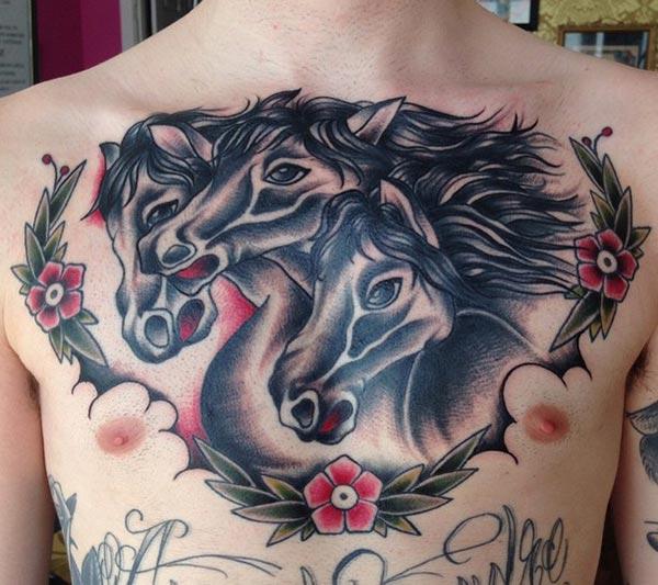Horse tattoo on the upper chest make a man look stylish