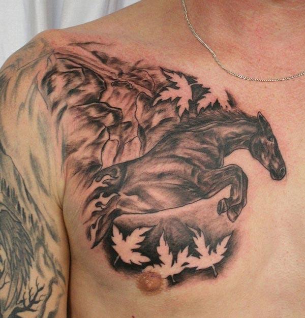 The Horse tattoo on the upper chest make a man have a majestic appearance 