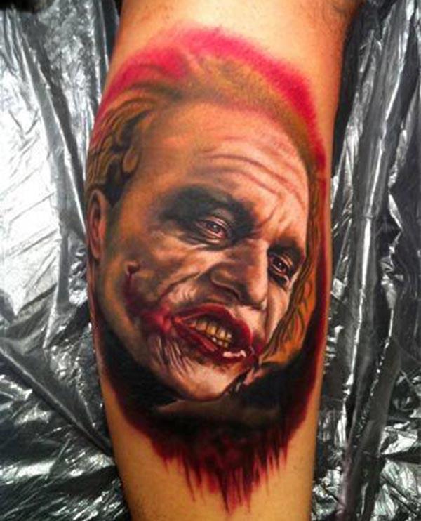 Joker Tattoo for men with brown ink design makes a man look cute