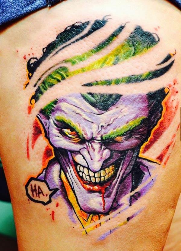 Joker Tattoo on the side thigh gives the girls an attractive look