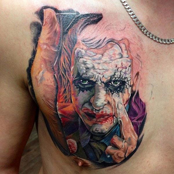 Joker Tattoo on the upper chest makes a man look august