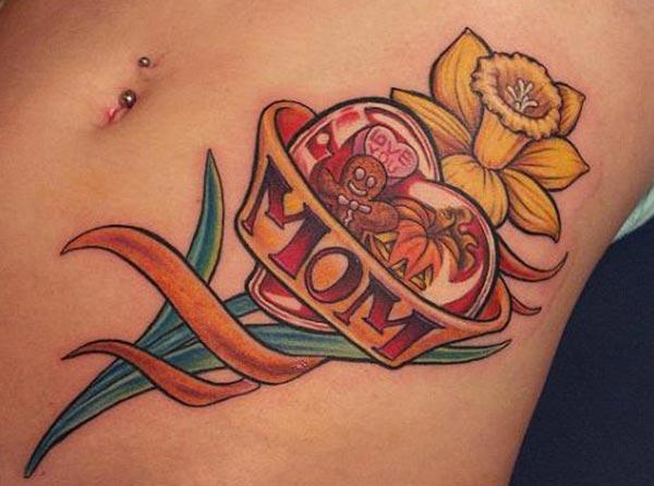 Mom tattoo on the belly brings the feminist look