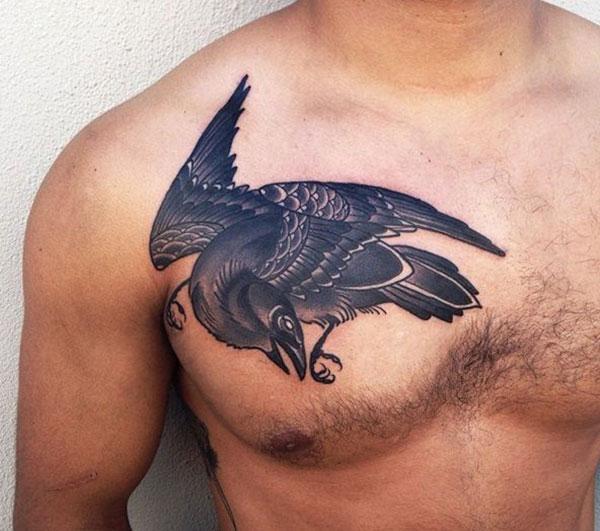 The Raven tattoo on the upper chest make a man look swagger