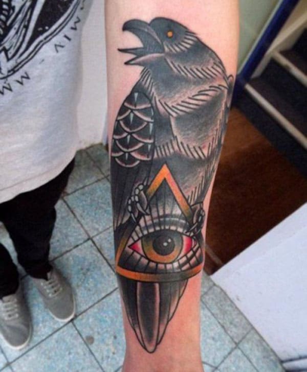 Raven tattoo on the lower arm shows their foxy look