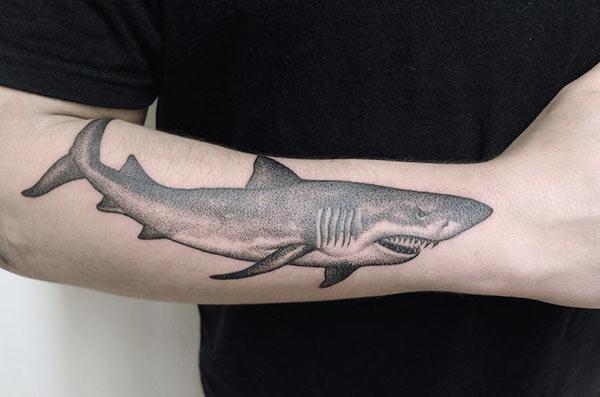 Shark Tattoo on the lower arm makes a man look gallant