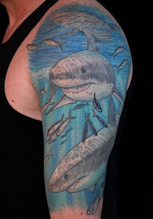 Shark Tattoo on the left upper arm make a man look elegant