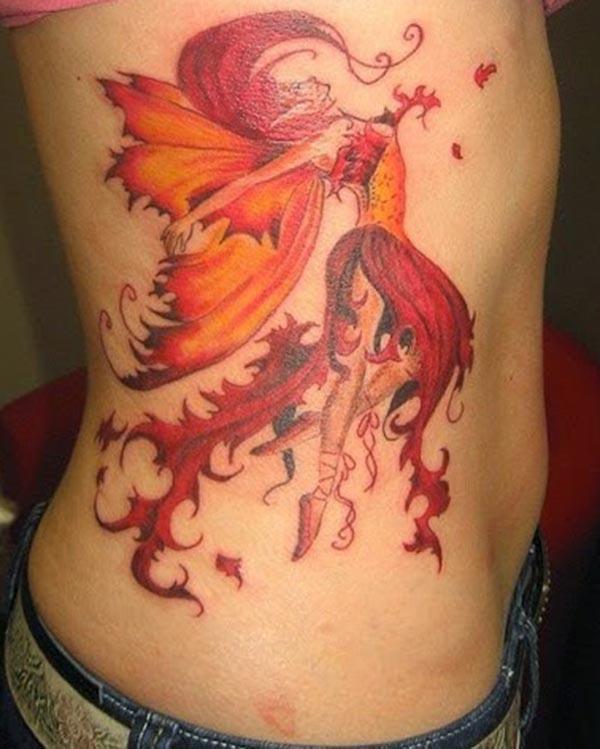 Side tattoo for Women with a pink ink design make them look classy