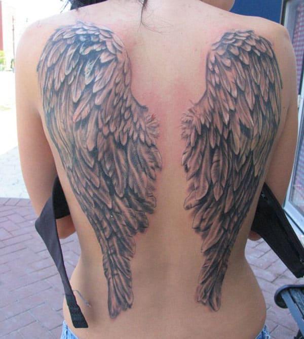 Wing tattoo at the back brings the captivating look