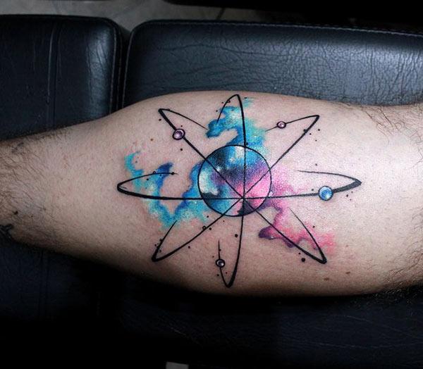 Atomic Tattoo on the right side calf make a man look gallant
