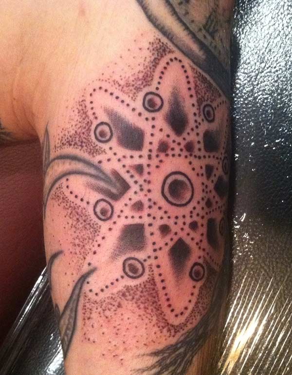 Atomic Tattoo for men with dark ink design makes a man look cute