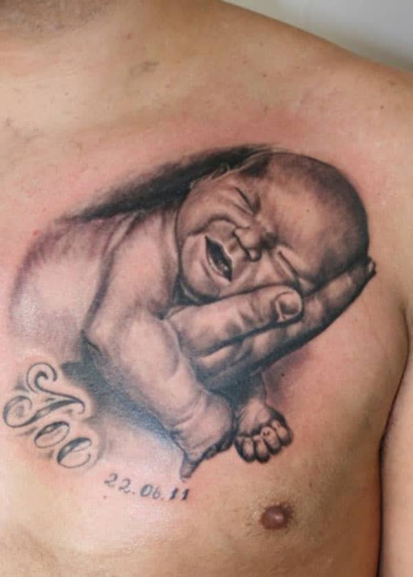 The Baby tattoo on the upper chest with long horns make a man look swagger 