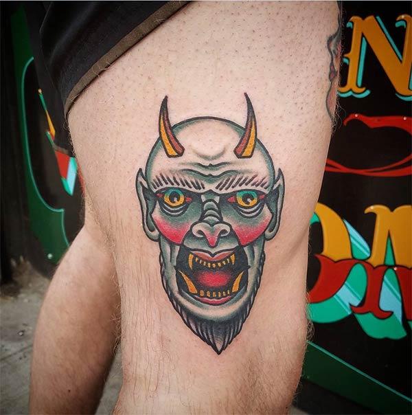 Devil Tattoo on the right side thigh make a man look gallant