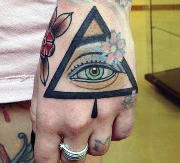 Cool Eye of God Tattoo on the hand makes a man look stylish 