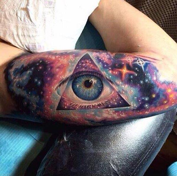 Eye of God Tattoo for men with dark ink design makes a man look cute