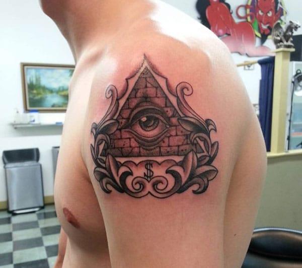 Eye of God Tattoo on the left arm make a man have an august look