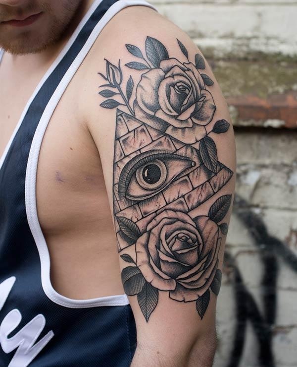 Eye of God Tattoo on the left arm, make men look more attractive 