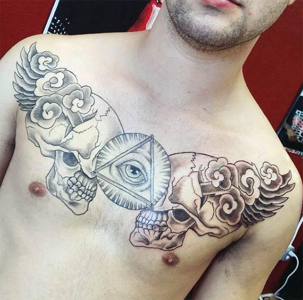 Eye of God Tattoo on the upper chest makes a man have a hunky look