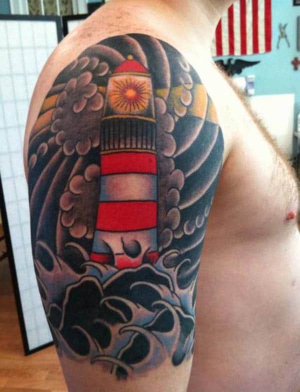 The Lighthouse Tattoo on the upper right arm make a man look gallant