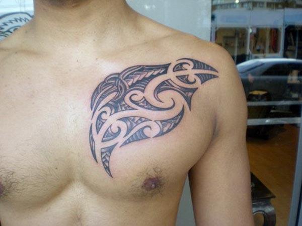 Small beautiful tribal chest Polynesian tattoo designs for boys