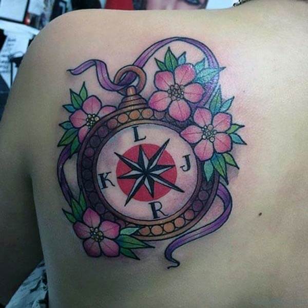 Awesome compass with flowers tattoo ideas for girls and women