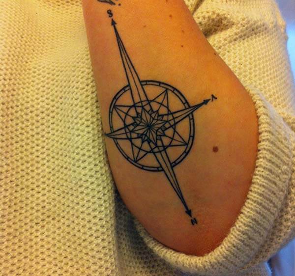 elegant compass tattoo design on forearm for girls and women