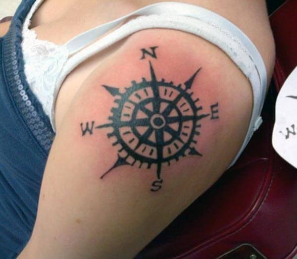 exquisite compass tattoo design for girls on shoulder