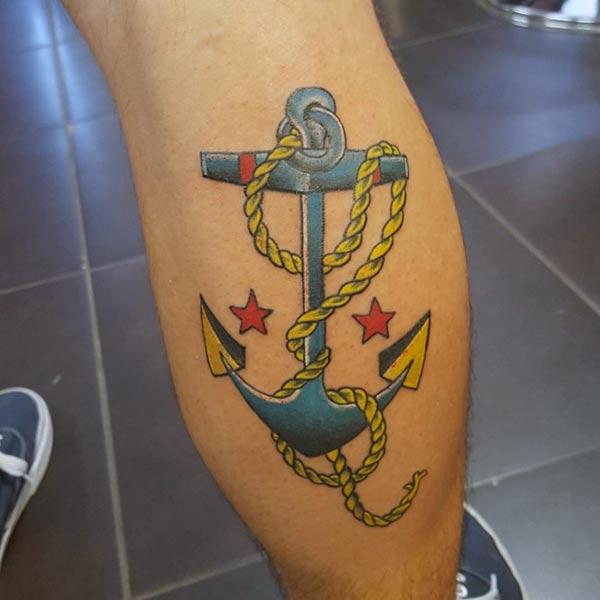 Anchor Tattoo on the back foot make a man look stylish