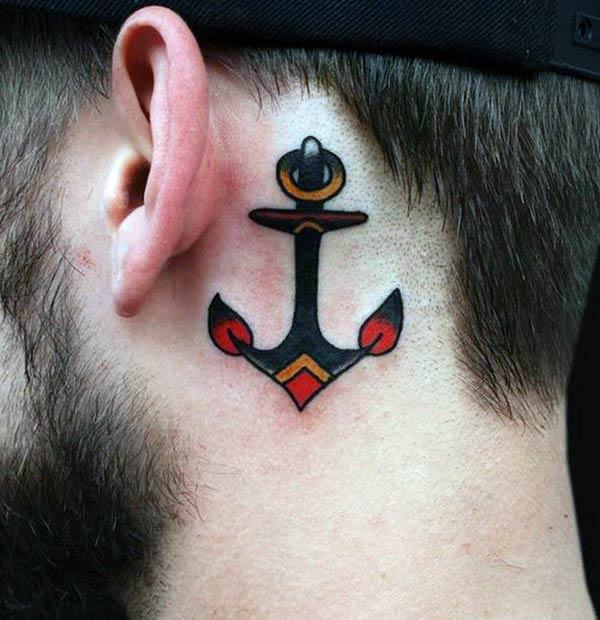 Anchor Tattoo behind the ear brings the attractive look