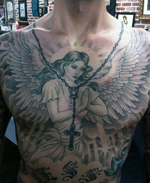 Angel tattoo on the chest brings the moralistic look in men