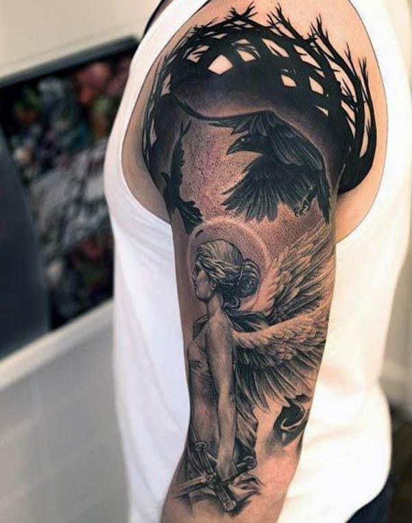 Angel tattoo on the left arm make a man look cool