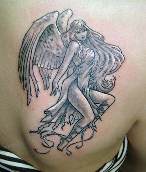 Angel tattoo on the shoulder makes a girl alluring