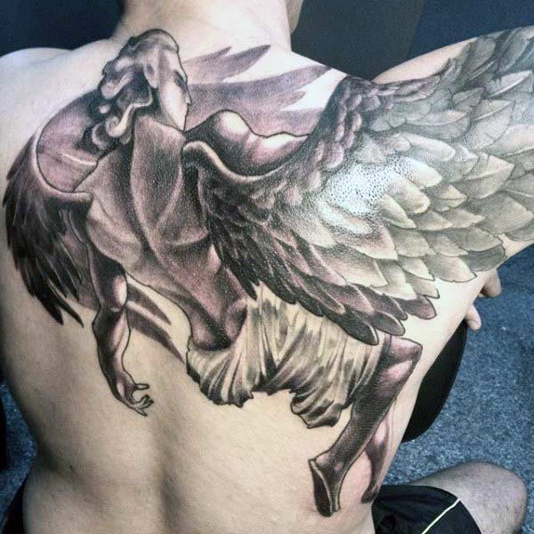 Angel tattoo on the back shoulder makes a women look attractive