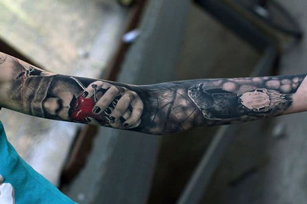The Arm tattoo with a dark color will camouflage with the light kin body to give swagger look