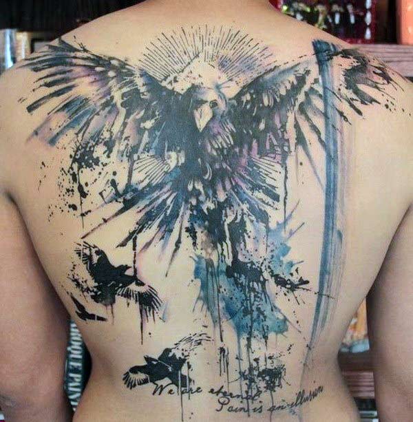 Back Tattoo with a bird design brings the captivating look
