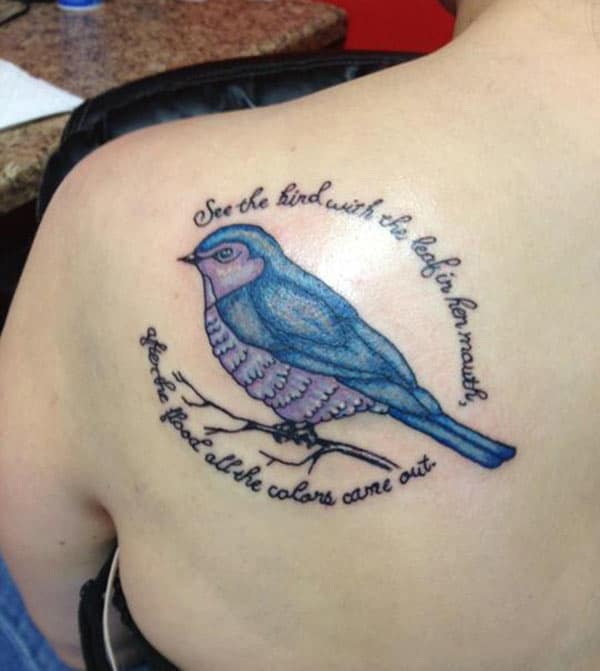 The bird tattoo on the back shoulder brings the loyalty look in girls