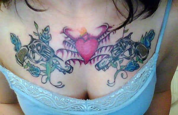 Chest Tattoo on the chest makes a girl look captivating
